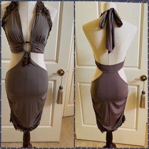 Beaded sequin cutout clubbing mini dress